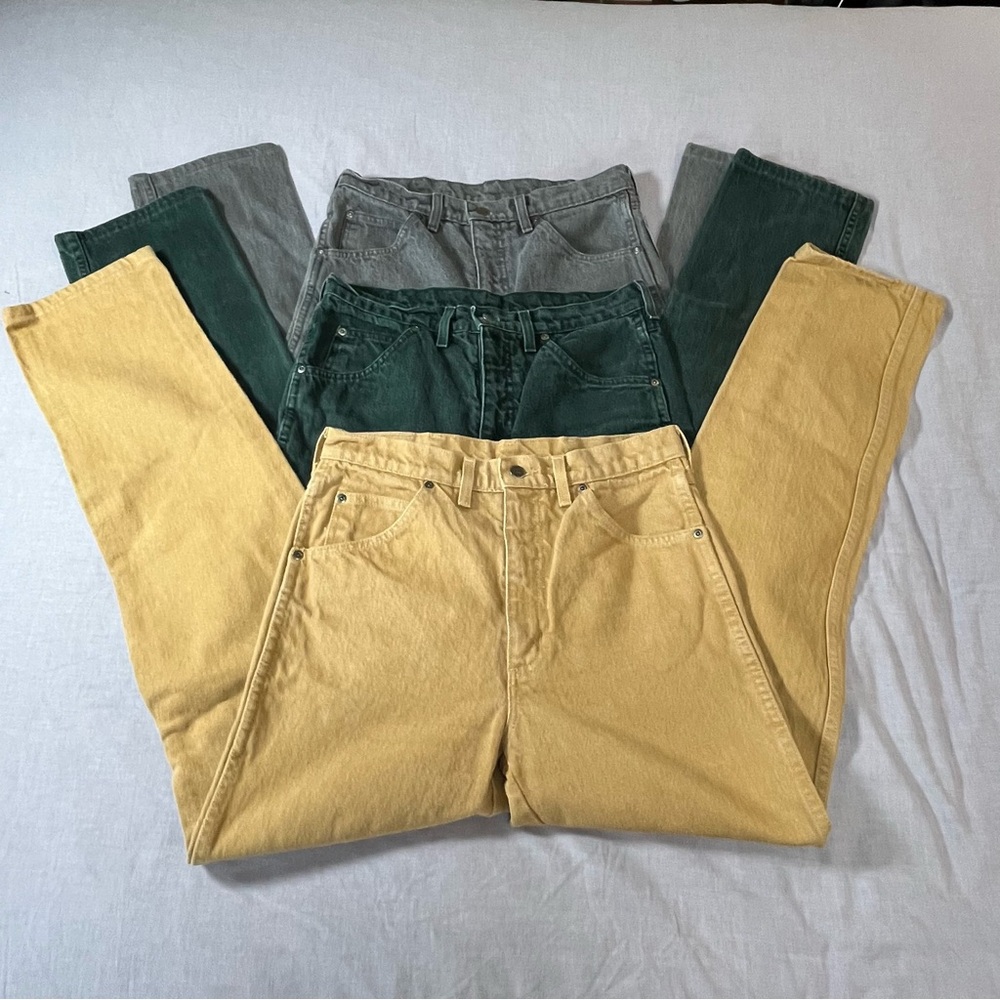 VTG Lands End Jeans Mens 31x33 Straight Leg Jeans Gray, Green, Yellow Lot Of 3